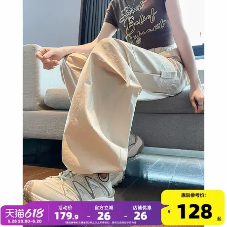 唐狮2025春秋新款女休闲裤流行工装长裤美式高腰纯棉灰色阔腿裤子图片