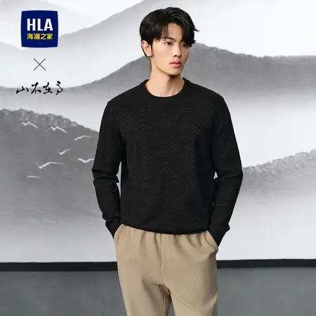 HLA/海澜之家山不在高系列长袖针织衫25春季新圆领满身提花毛衣男图片