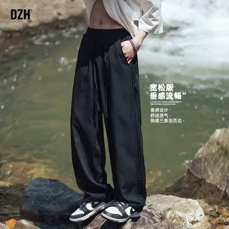男生夏季薄款黑色运动裤男直筒宽松2025新款裤子男款长裤美式潮牌商品大图