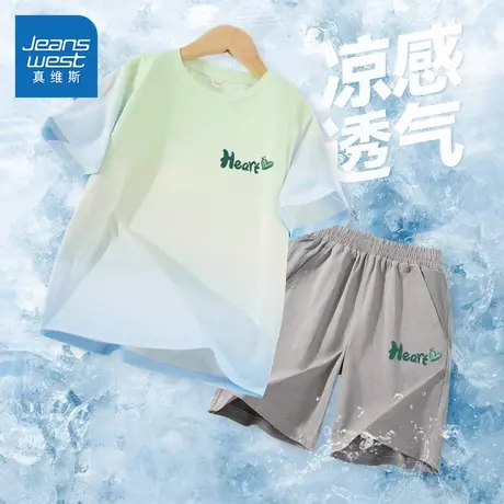 真维斯童装女童2025新款短袖t恤女孩凉感亲肤防晒衣儿童夏季套装商品大图