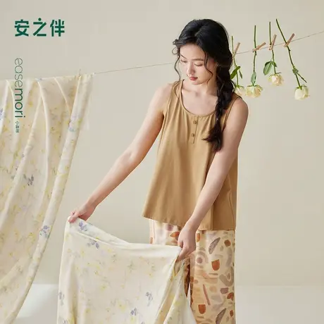 安之伴睡衣女夏季2025新款纯棉背心七分裤套装可外穿家居服套装商品大图