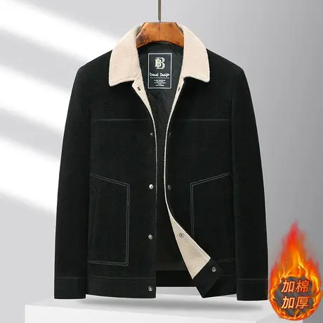 秋冬季新款款男士夹克宽松休闲毛呢夹棉保暖茄克潮男装上衣棉外套图片