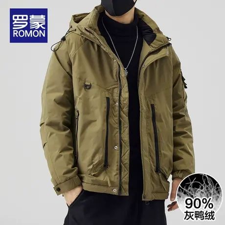 罗蒙羽绒服男士冬季2025新款潮牌连帽加厚保暖冬装休闲工装外套男商品大图