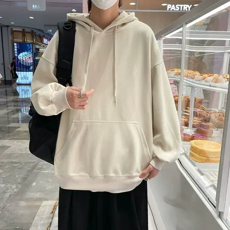 连帽卫衣男春秋款宽松纯色套头上衣男士潮牌潮流百搭男生外套秋季商品大图