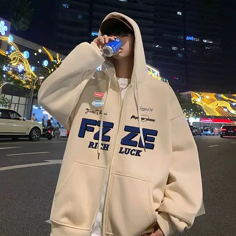 秋冬男女情侣装开衫连帽卫衣拉链外套男秋装港风宽松衣服ins潮牌商品大图