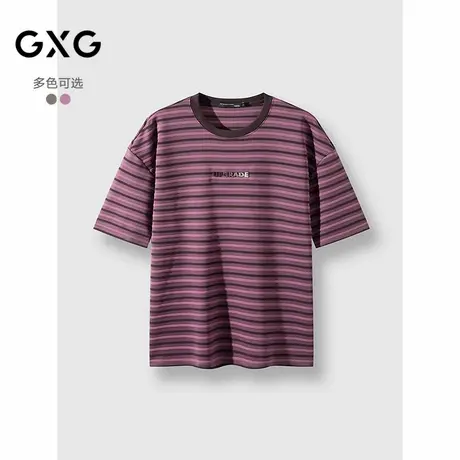 25夏季新品GXG男装条纹撞色设计时尚百搭情侣T恤休闲短袖男商品大图