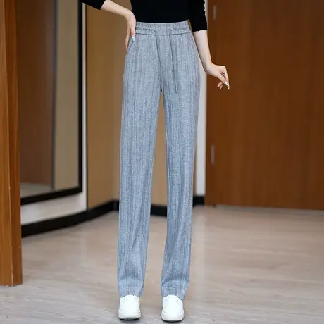 拉夏贝尔休闲裤女2025新款秋季薄款高腰垂感显瘦直筒扎染阔腿长裤商品大图