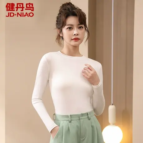 健丹鸟保暖内衣女圆领打底衫2025修身内搭春秋螺纹长袖t恤女上衣商品大图