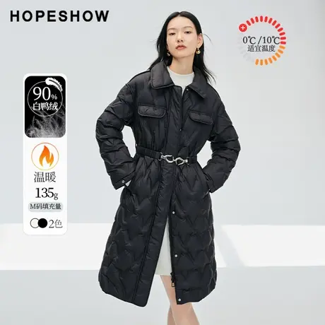 红袖冬季2023新款女装 泡泡袖落肩单排扣翻领羽绒服90123340911图片
