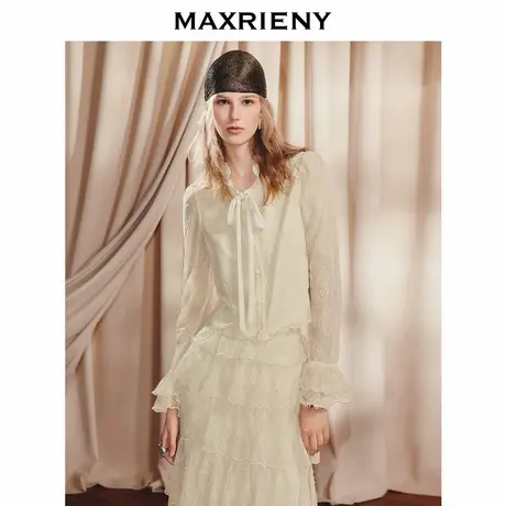 【商场同款】MAXRIENY宫廷复古直身衬衫25秋款双层喇叭袖上衣女商品大图