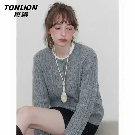唐狮官方短款针织衫上衣女2026新款春季麻花毛衣开衫内搭短外套VC图片