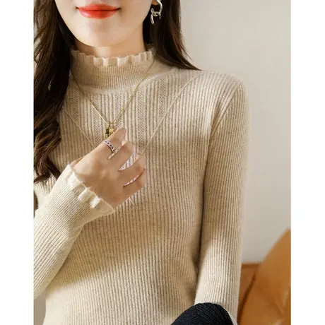 半高领针织衫女士秋冬新款上衣长袖内搭打底衫紧身修身套头毛衣商品大图