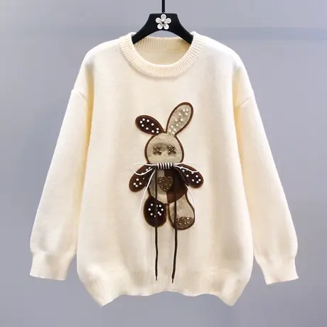 重工卡通兔子钉珠毛衣女秋冬2023新款日系宽松慵懒风减龄针织衫商品大图