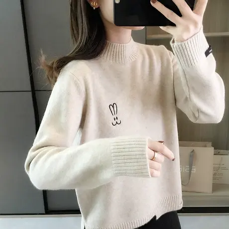 2023秋冬季新款半高领套头毛衣女士打底衫洋气针织衫女装宽松上衣图片