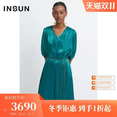 恩裳商场同款夏时尚细闪光泽感个性链条收腰气质连衣裙女图片