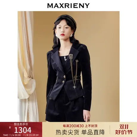 MAXRIENY复古女爵勋章夹克2023秋季新款短外套黑色图片