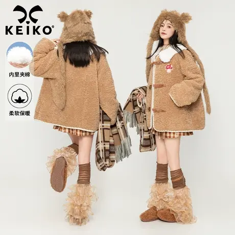 [夹棉] 高级感皮扣饰羊羔毛棉服外套女2023秋冬韩系复古毛绒夹克图片