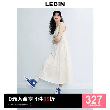 乐町木耳边连衣裙23年夏季新款女装宽肩带设计感背心裙浪漫气质裙商品大图