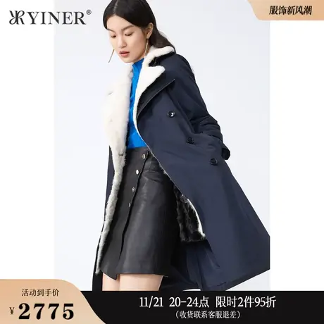 YINER音儿线上专选女装冬季中长款水貂毛西装领尼克服商品大图