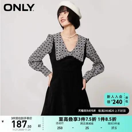 ONLY奥莱夏季复古蝴蝶结拼接A字短款长袖连衣裙女图片