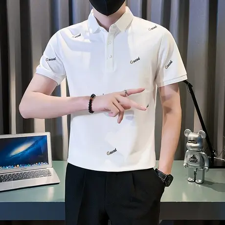 潮牌男T恤ins潮牌半袖2023新款夏季半截袖男装字母翻领POLO衫短袖商品大图