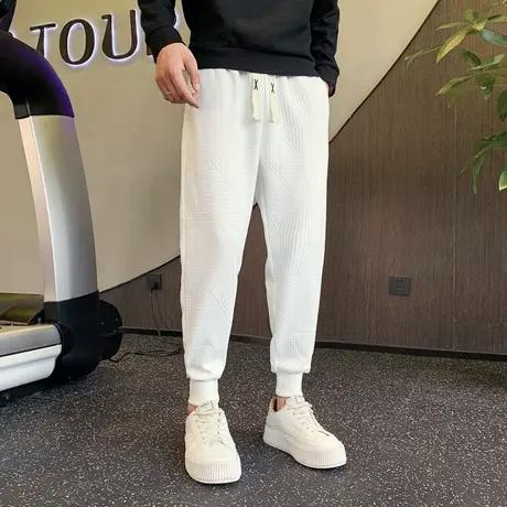 裤子男潮牌ins潮流百搭重磅卫裤春秋学生潮牌抽绳纯色束脚运动裤商品大图