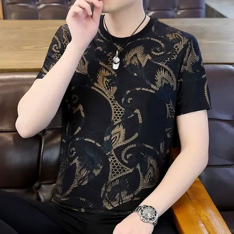 夏季印花t恤男短袖2023新款ins潮牌痞帅半袖创意夏装冰丝衣服体恤商品大图