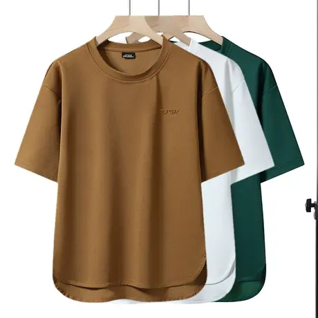 纯色短袖T恤夏季美式潮牌潮流青少年冰丝体桖上衣衣服男士半袖t恤商品大图