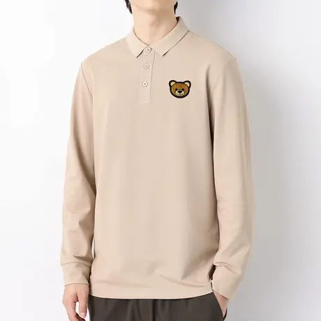 珠地棉小熊polo衫男士长袖翻领t恤保罗打底衫潮牌有领上衣服体恤图片