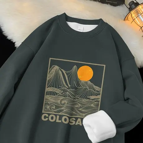 450g重磅国潮卫衣男秋冬保暖摇粒绒圆领上衣服宽松长袖t恤套头衫商品大图