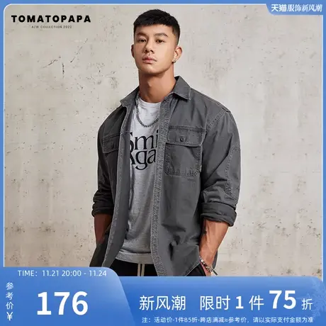 TOMATOPAPA秋冬新款男士衬衫美式潮流高街风夹克宽松工装棉外套商品大图