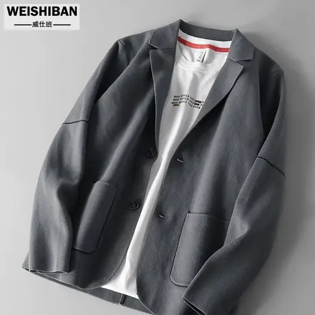 秋季不撞衫针织小西服开衫男潮流休闲外穿单西外套多袋线衣西装男商品大图