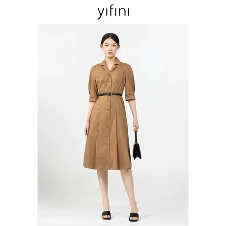 Yifini/易菲法式气质通勤衬衫裙女秋季新款中袖中长款连衣裙图片