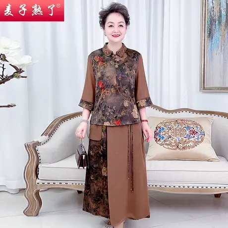 母亲节妈妈夏装两件套装春新款短袖小衫上衣改良旗袍中老年人女装商品大图