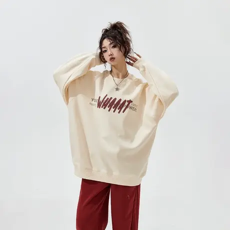 简约字母印花卫衣女春秋款2024年新款复古宽松无帽ins潮牌上衣商品大图