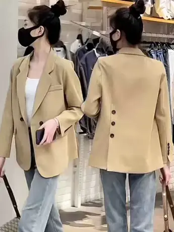 2023年秋季新款欧货爆款小西服上衣小个子休闲纯色开叉西装外套女商品大图