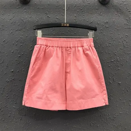 2023夏新款粉色减龄松紧腰短裤女宽松显瘦牛仔阔腿裤高腰休闲热裤图片