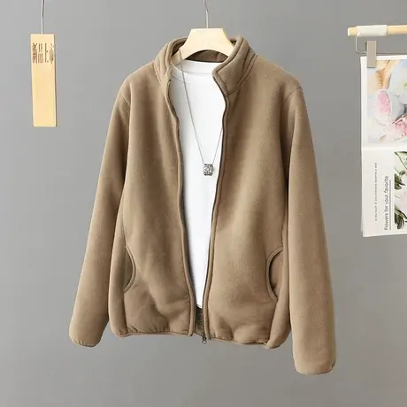 加绒一体绒外套女秋冬休闲减龄洋气加厚立领摇粒绒保暖羊羔毛棉衣图片