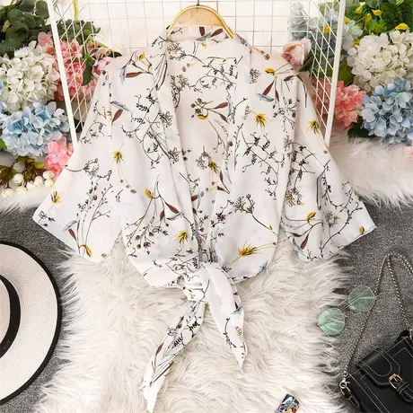 白色雪纺防晒开衫女薄款披肩夏季配裙子减龄洋气空调衫短款上衣服商品大图