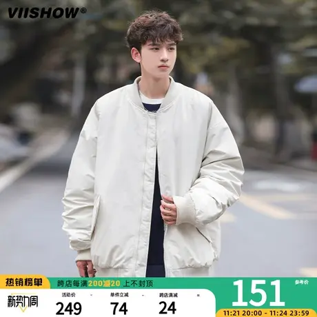 VIISHOW刺绣拼色棉衣男两面穿日系复古秋冬季新品潮牌宽松外套图片