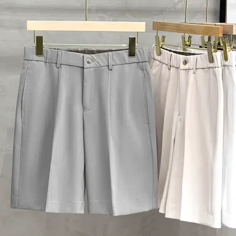 肌理暗纹轻奢夏季冰爽短裤丝滑西裤男士商务休闲中裤五分裤潮黑白商品大图