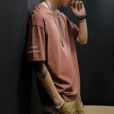 夏季纯棉短袖t恤男宽松大码ins潮牌半袖胖子加肥加大体恤2024新款商品大图