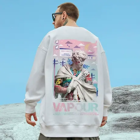 春秋新款圆领大码oversize国潮卫衣男潮ins无帽油画潮牌加绒外套商品大图