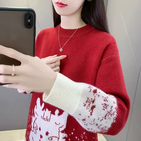 圣诞毛衣女中长款秋冬加厚打底衫2023年新款宽松洋气本命年女内搭商品大图