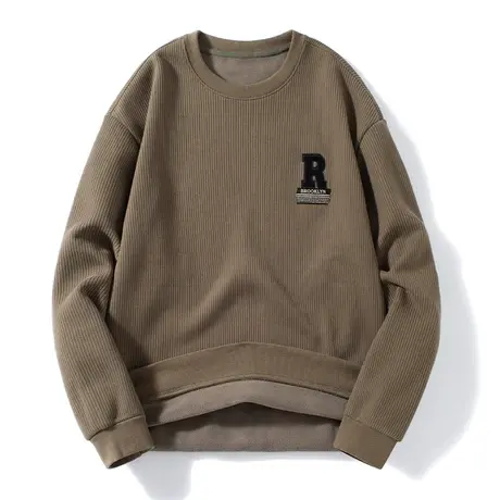 秋冬加绒保暖灯芯绒卫衣潮流上衣宽松休闲街头男百搭圆领套头卫衣商品大图