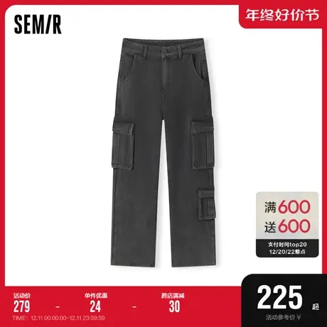 [商场同款]森马牛仔裤女潮酷街头工装裤帅气2023冬新款阔腿裤百搭商品大图
