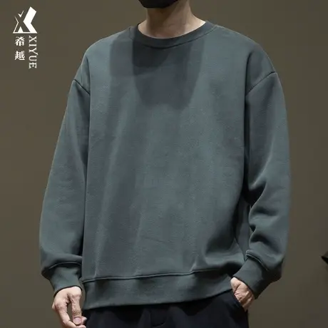 希越春秋款加绒卫衣男2024春季加厚奥粒绒宽松大码男士圆领打底衫图片