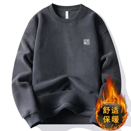 卫衣男冬季款加绒加厚保暖圆领打底衫青年男装双面奥粒绒休闲上衣图片