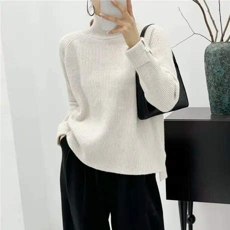 半高领开叉加厚毛衣女秋冬慵懒风2023新款冬季爆款时尚洋气针织衫商品大图