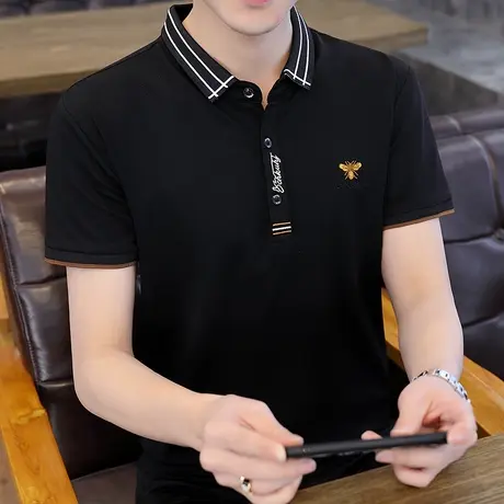 珠地网眼纯棉短袖T恤男士翻领Polo衫2021夏季新款半袖潮休闲大码商品大图